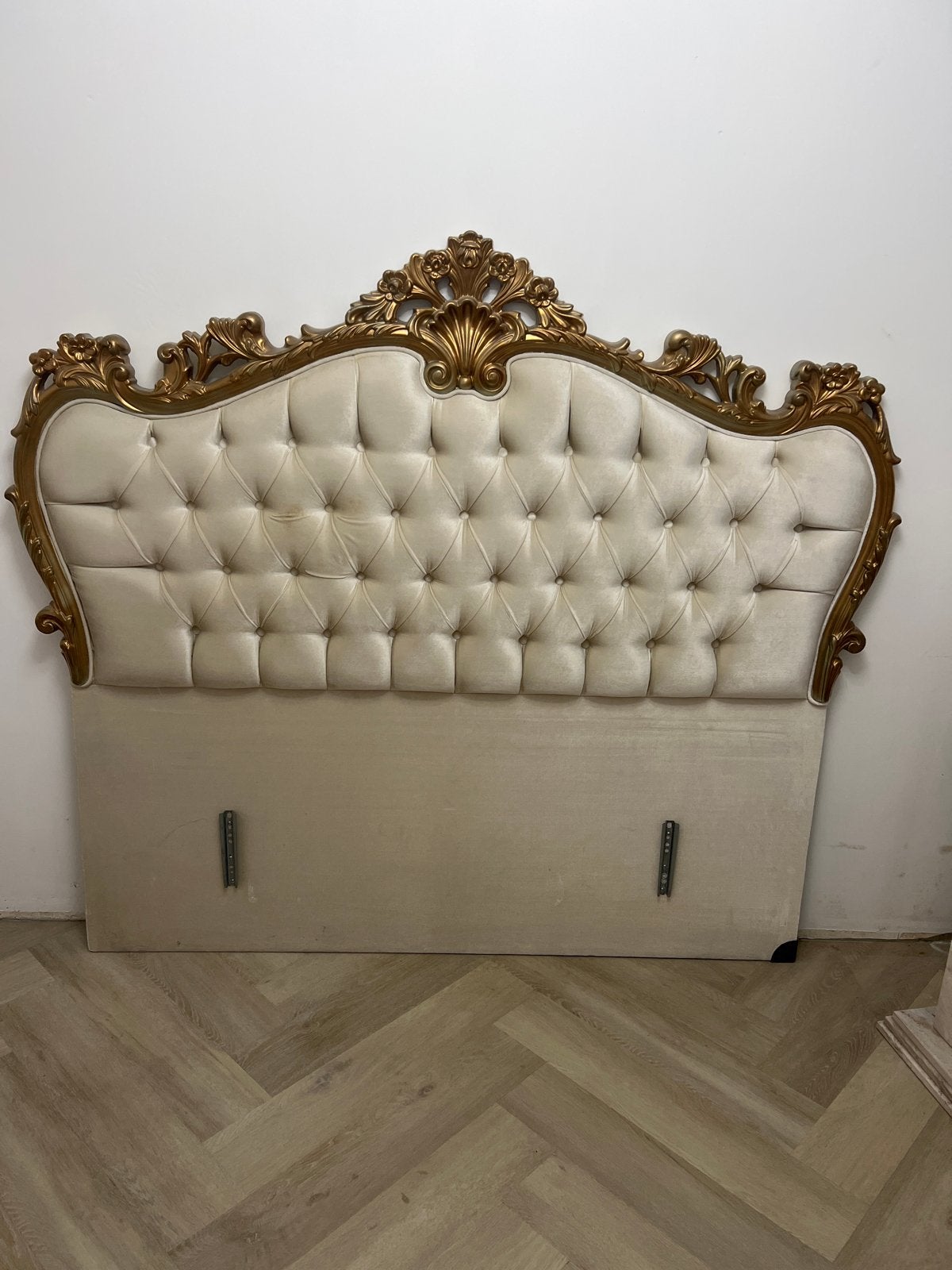 Barok hoofdbord 160 cm breed hoogte 160, Gebruikt, Tweepersoons, Ophalen of Verzenden, Crème