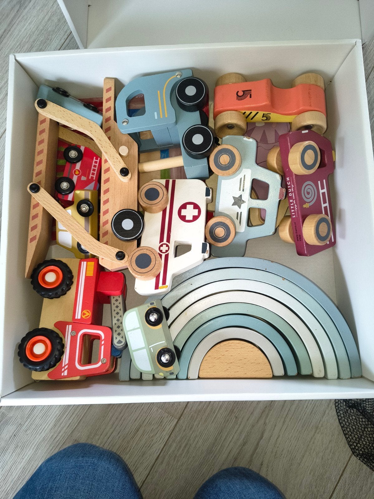 Houten speelgoed set: treinbaan, auto's, regenboog en meer, Ophalen, Gebruikt, Jongen of Meisje