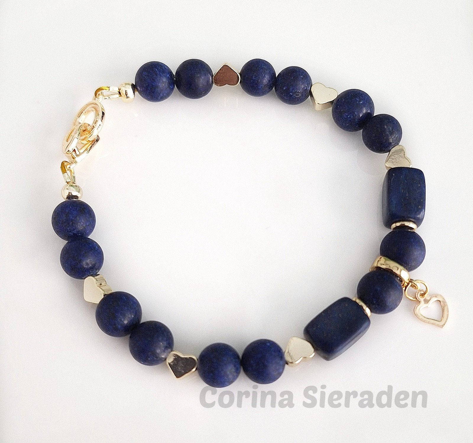 Armband van lapis lazuli en vergulde accenten, Ophalen of Verzenden, Nieuw