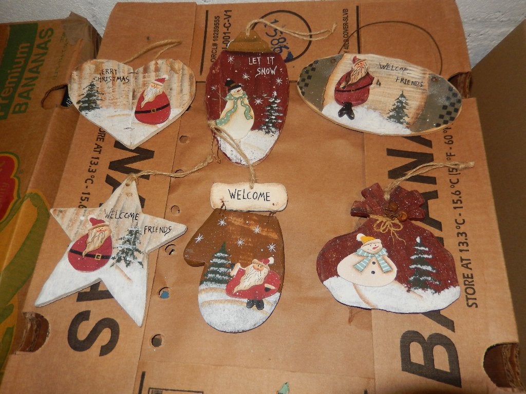 6 houten kerstboom hangers (zgan), Ophalen, Zo goed als nieuw
