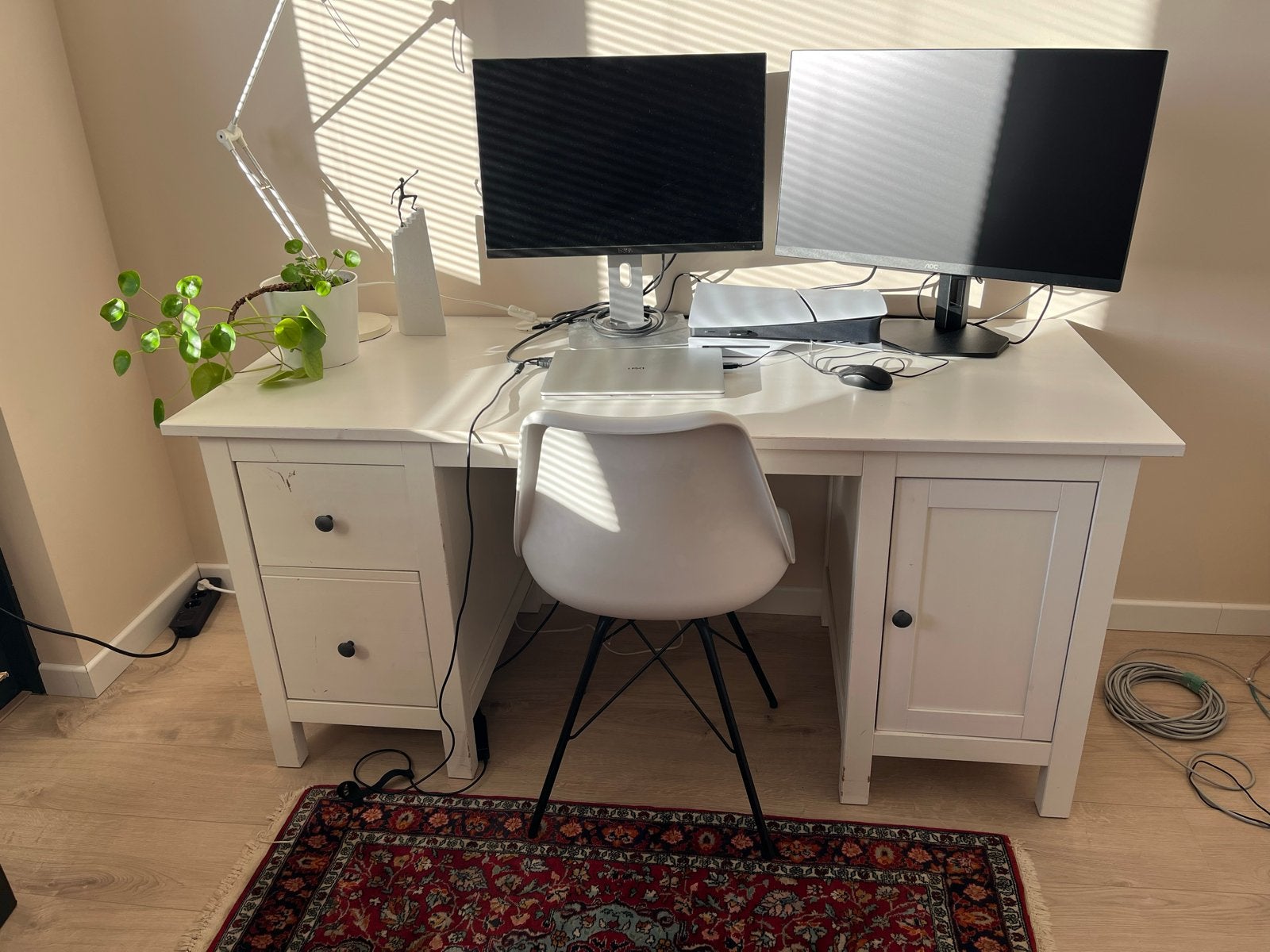 IKEA Hemnes bureau wit met lades en kastje, Ophalen, Gebruikt, IKEA, Computerbureau