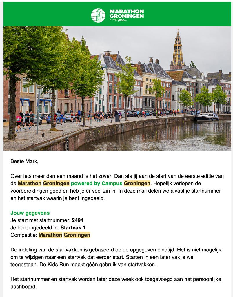 Startbewijs Marathon Groningen, Tickets en Kaartjes, Evenementen en Festivals, Eén persoon