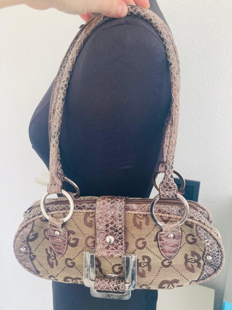 Handtas schoudertas monogram print beige bruin Y2K, Ophalen of Verzenden, Gebruikt, Beige, Overige merken