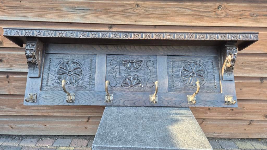 Houten kapstok met houtsnijwerk, Antiek en Kunst, Ophalen of Verzenden