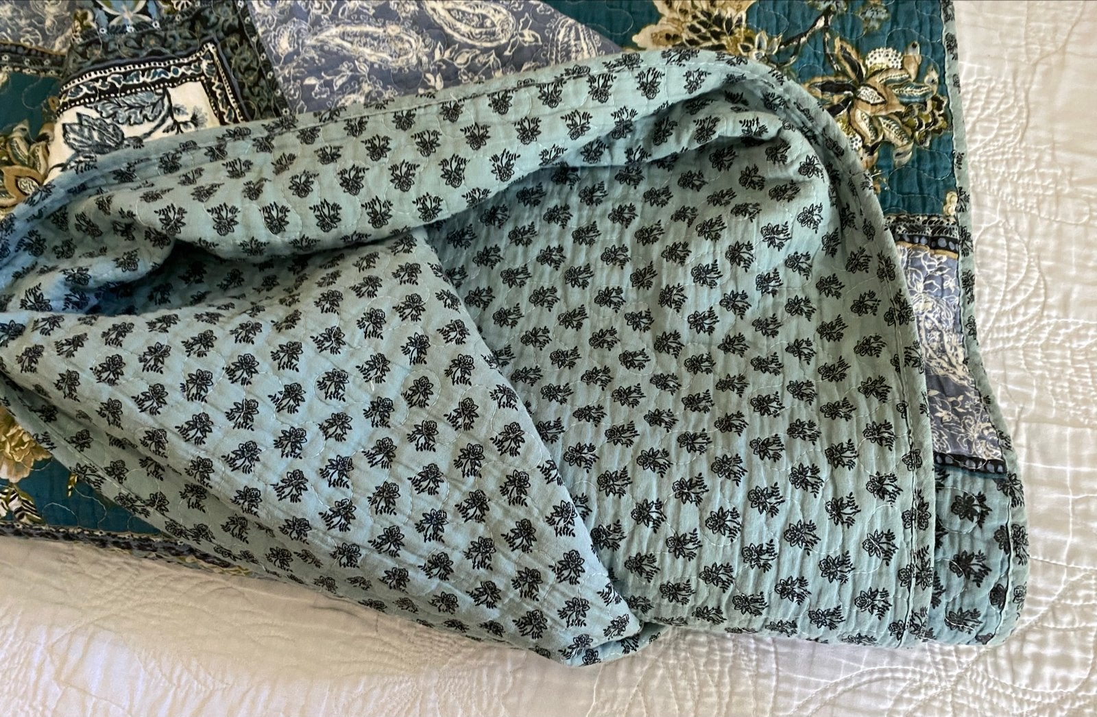 230 x 250 cm Quilted Bedsprei - Bloemen & Groen, Ophalen, Tweepersoons, Groen, Deken of Dekbed