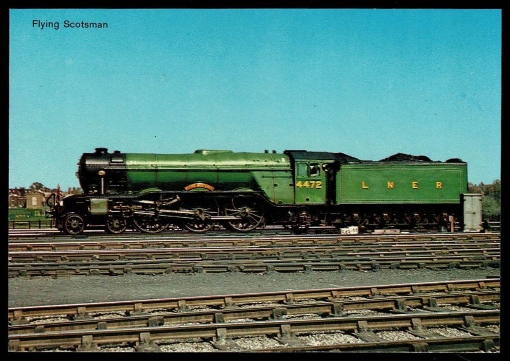 Spoorwegen : Engeland - the flying Scotsman, Ophalen of Verzenden, Zo goed als nieuw, Trein, Kaart of Prent