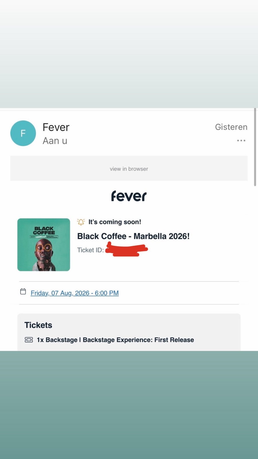 Black Coffee Marbella 2026 – Backstage Experience 1 ticket), Eén persoon, Augustus