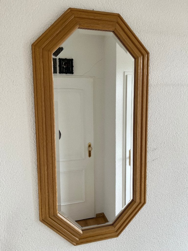 Geslepen Magnifieke Eikenhouten Spiegel, Ophalen, Minder dan 50 cm, Zo goed als nieuw, Minder dan 100 cm
