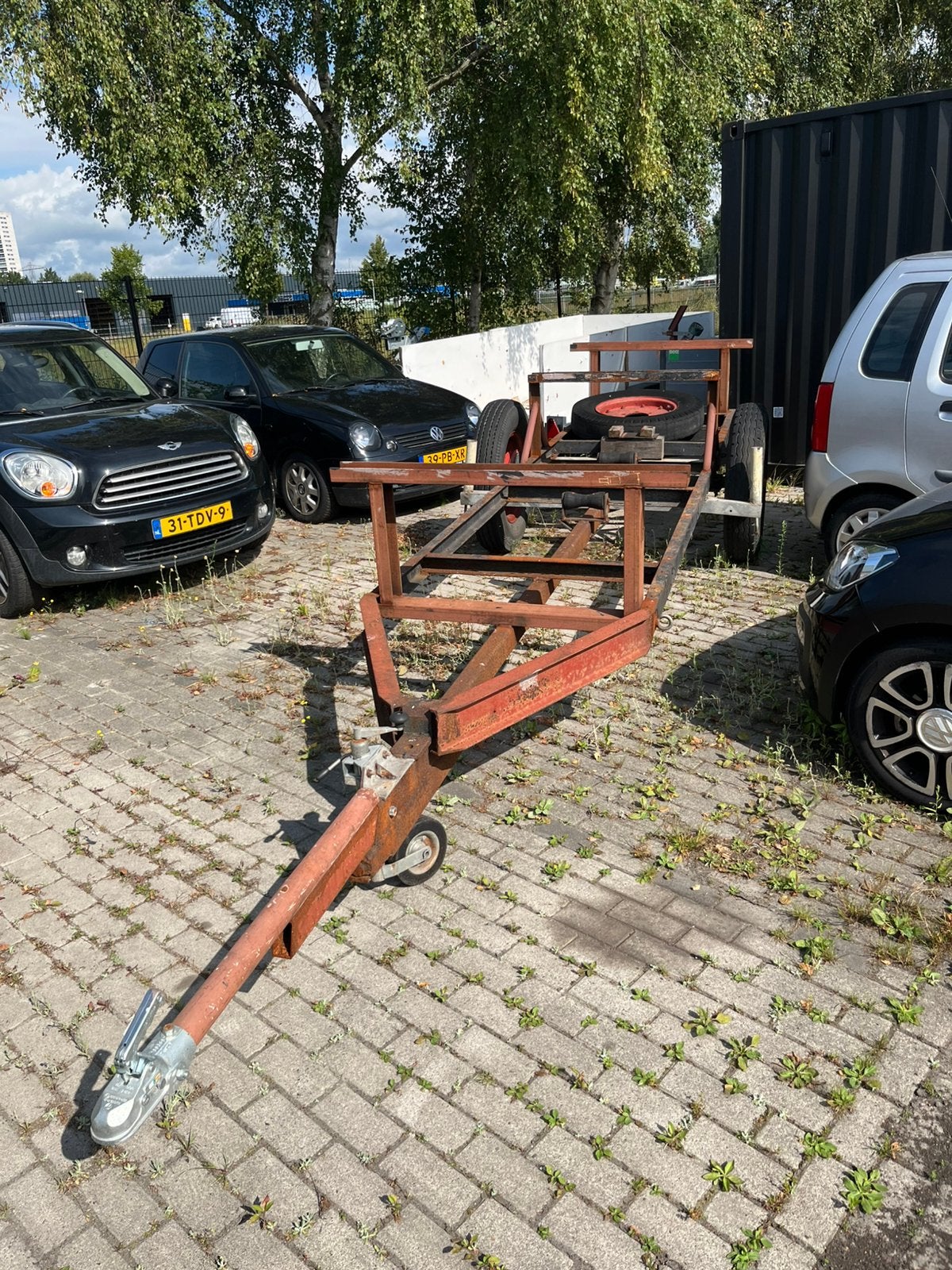 Robuuste stallingstrailer ca 8mtr incl. Disselstang, Watersport en Boten, Boottrailers, Ophalen, Gebruikt, 6 tot 9 meter, Overige typen