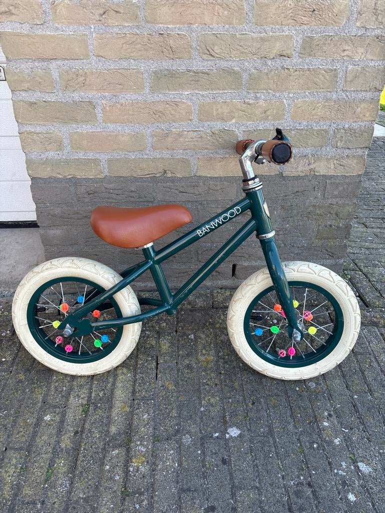 Groene Banwood loopfiets met bruin zadel, Ophalen, Gebruikt, Loopfiets