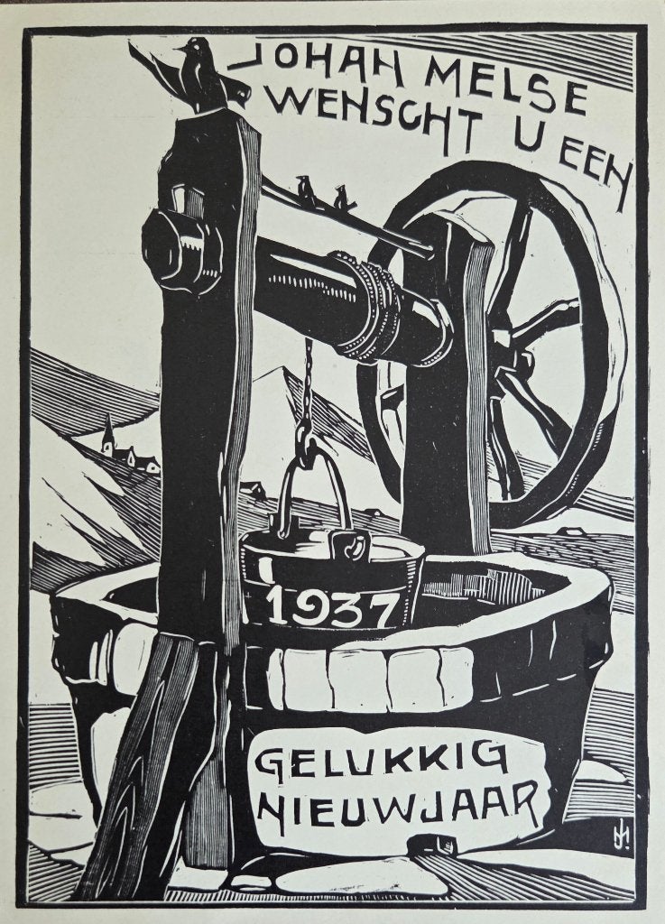 Exlibris / Gel.grafiek Jan Melse, 1936, waterput, Verzenden