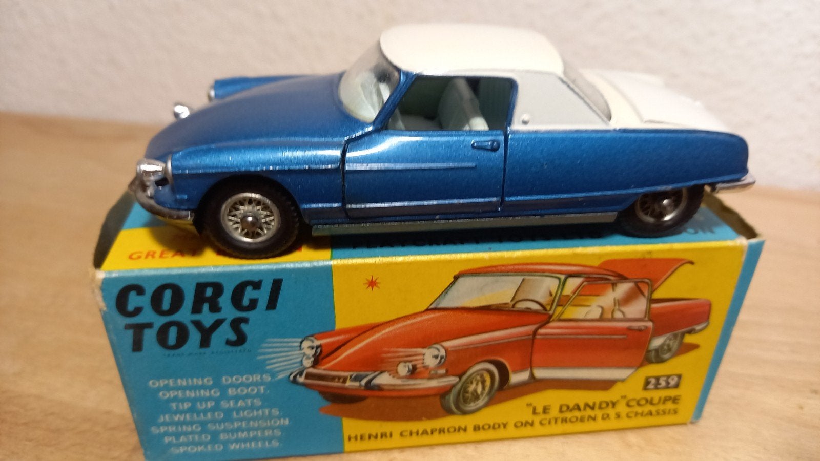 Corgi Toys, GB, 259, Citroën LE DANDY, blauw-wit, nm/b, Hobby en Vrije tijd, Modelauto's | 1:43, Ophalen of Verzenden, Zo goed als nieuw