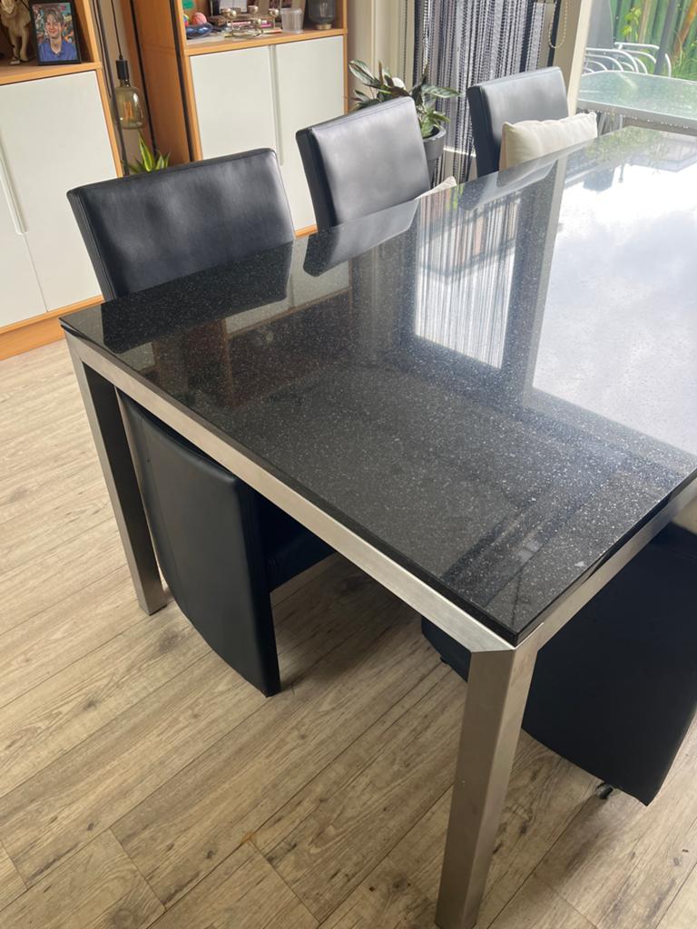 Elegante Eettafel met Granieten Blad en RVS Onderstel, Huis en Inrichting, Tafels | Eettafels, Ophalen, 200 cm of meer, 50 tot 100 cm