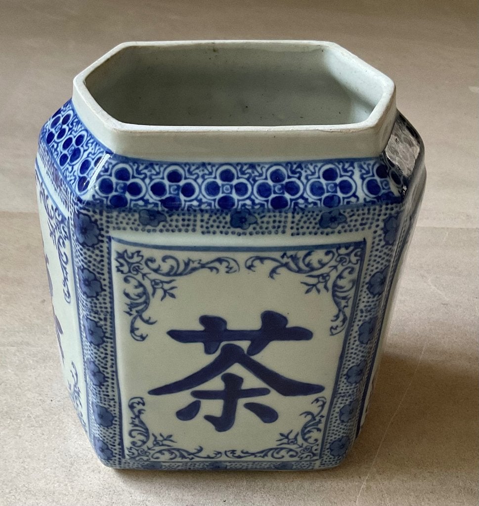 Vintage Chinese porseleinen blauw/witte theebus gestempeld, China, Verzenden, Gemerkt