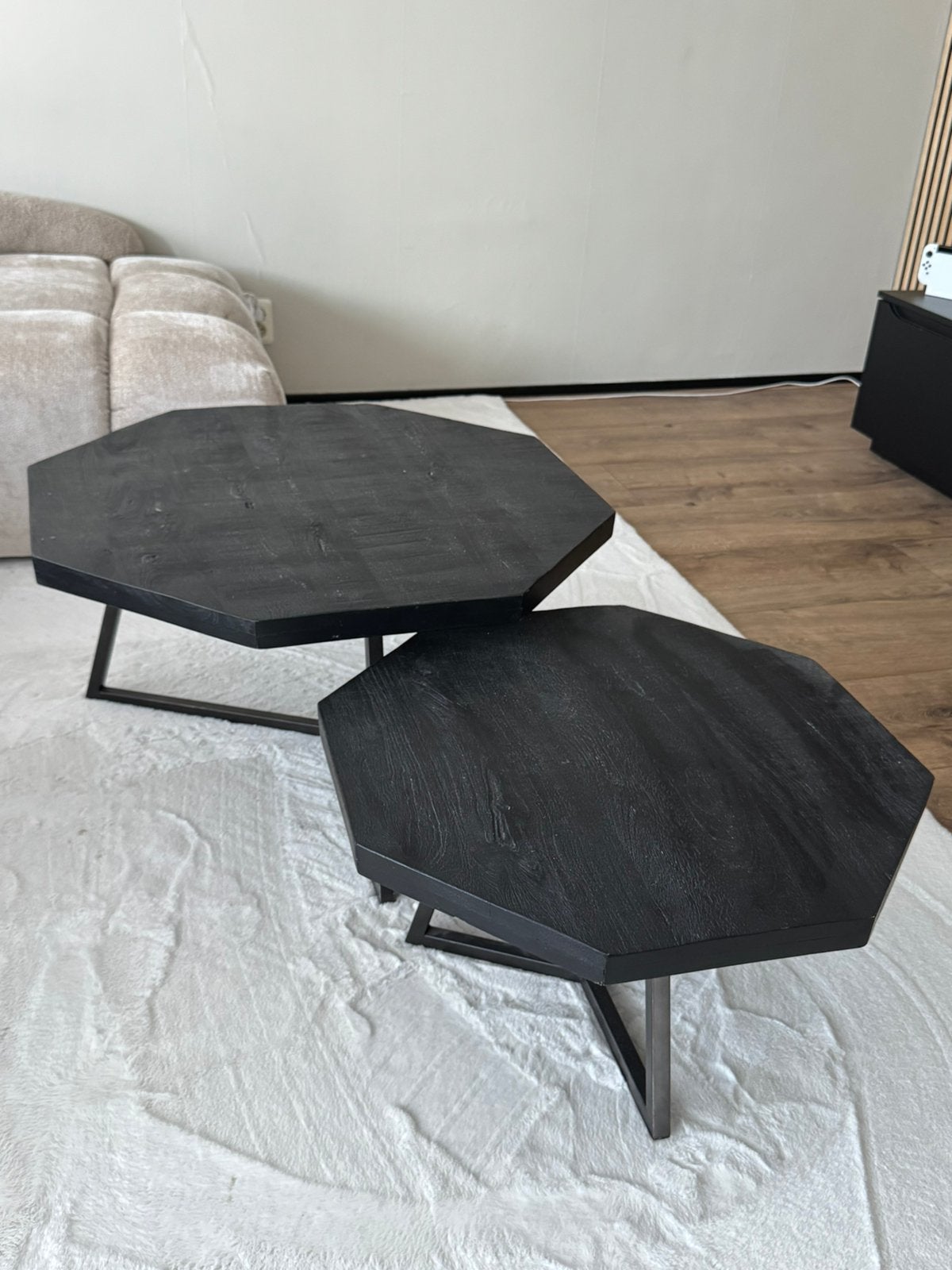 2 zwarte salontafels, Huis en Inrichting, Ophalen, Zo goed als nieuw, Overige vormen, 50 tot 100 cm