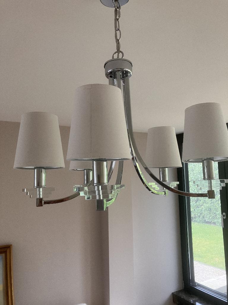 Laura Ashley Aldwych 5 Arm chandelier, Ophalen, Zo goed als nieuw, Glas