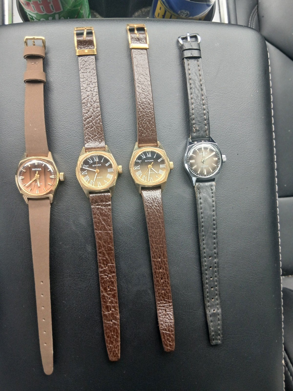 Set van 4 Vintage Bifora Polshorloges - 17 Jewels NOS!, Verzenden, Nieuw, Leer, Overige merken