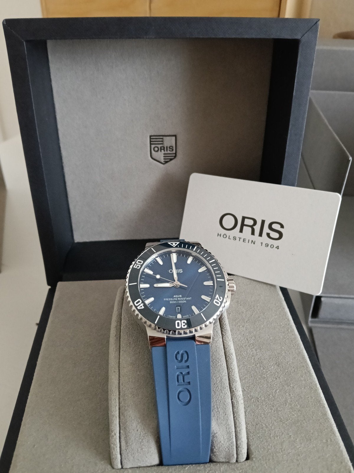 Oris Aquis blue dial 2025 van € 2.200 nu € 1.399, Ophalen, Zo goed als nieuw, Staal, Overige merken