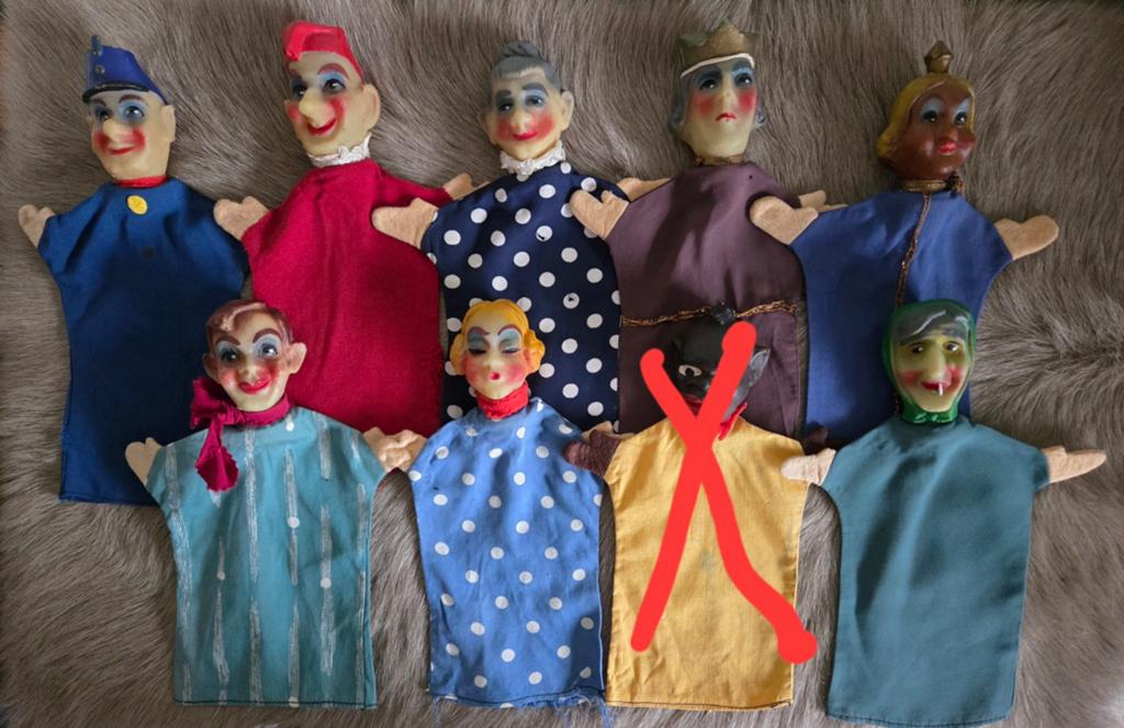 8 Vintage handpoppen poppenkastpoppen, Antiek en Kunst, Antiek | Speelgoed, Ophalen of Verzenden