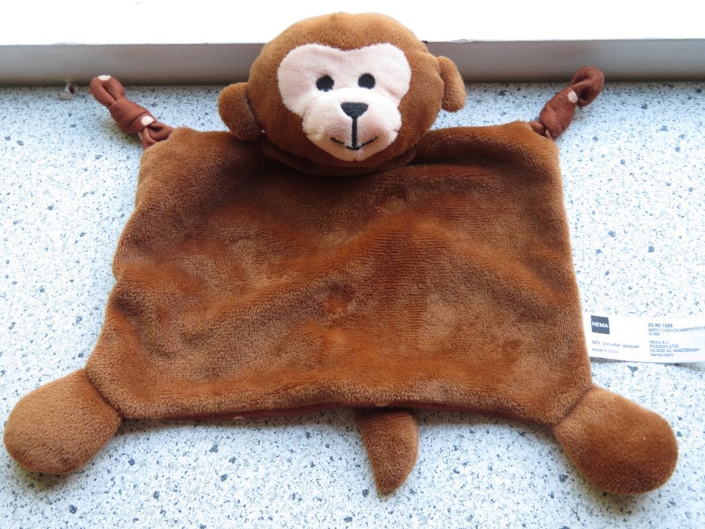 Knuffeldoek aap of aapje bruin polkadot van Hema, Hema, Ophalen of Verzenden, Zo goed als nieuw, Wasbaar