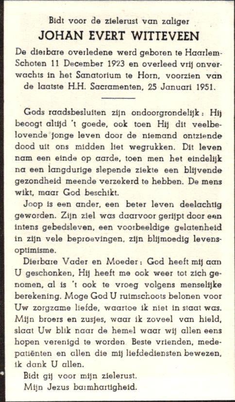 Witteveen Johan Evert Haarlem-Schoten 1923-1951 Horn, Ophalen of Verzenden