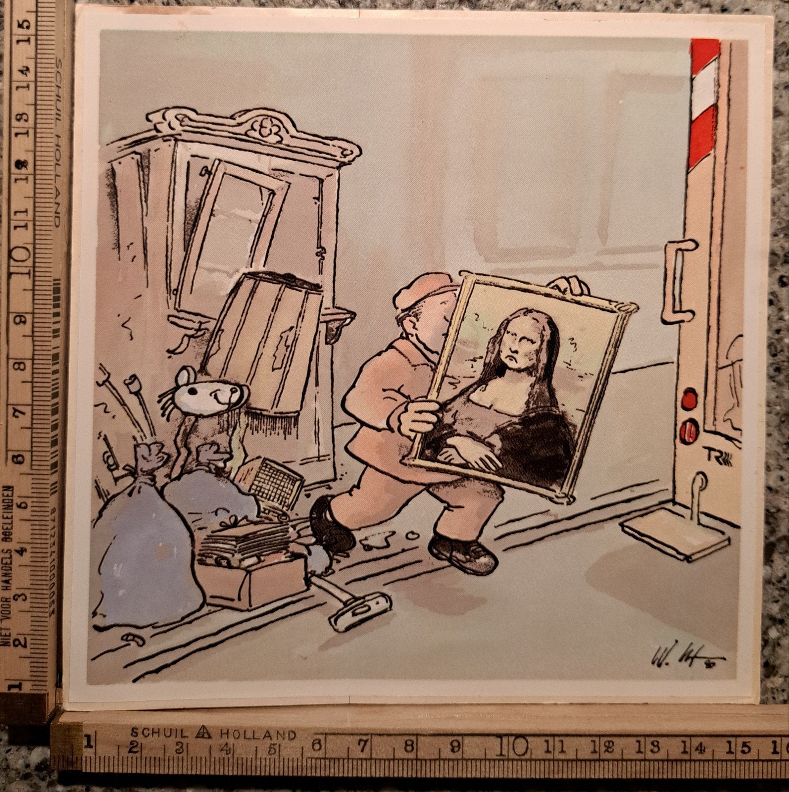 Vintage cartoon sticker Willem Holtrop Mona Lisa Vintage, Ophalen of Verzenden, Zo goed als nieuw