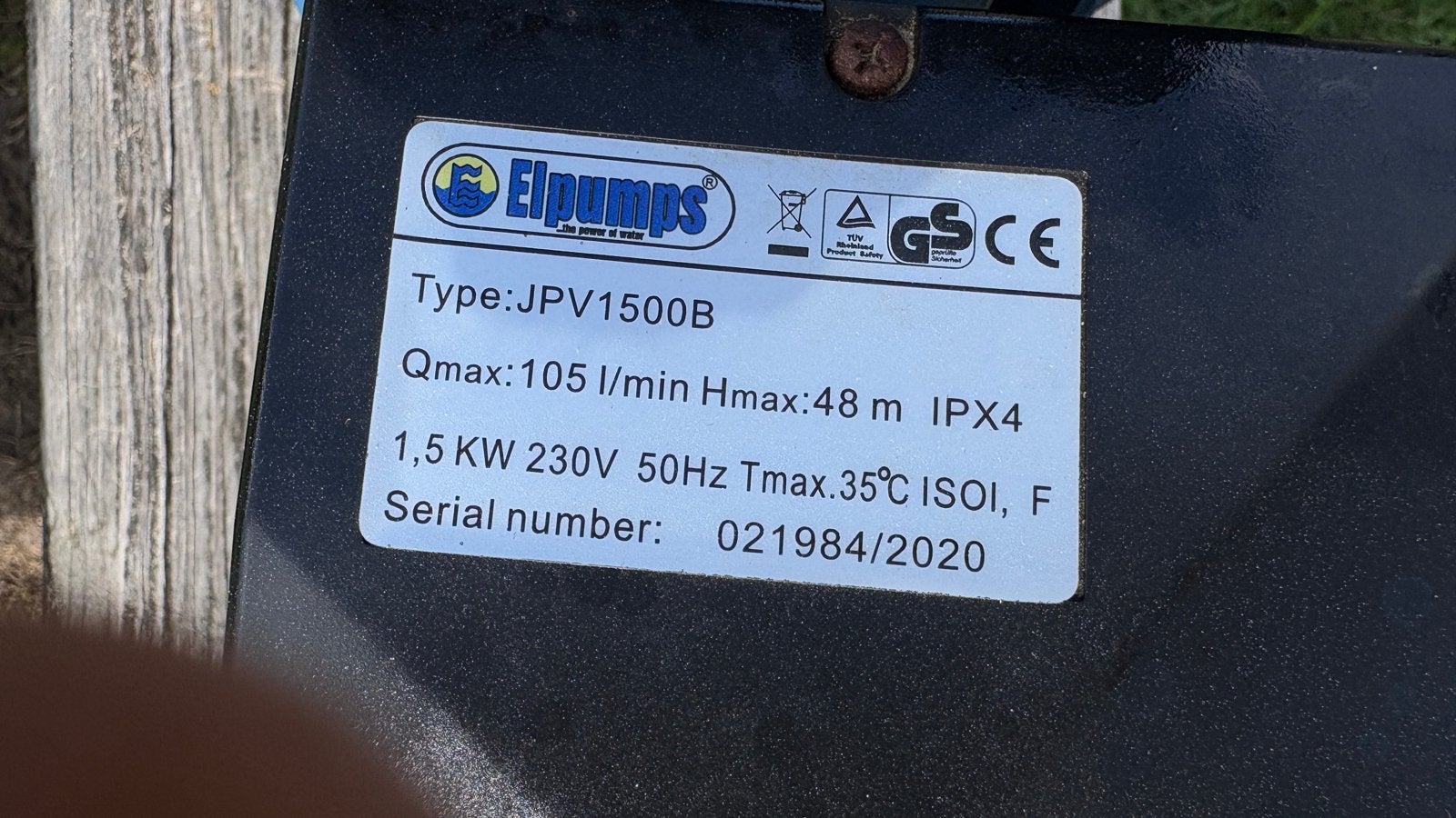 Elpumps JPV1500B Hydrofoorpomp - 1.5 kW, 105 l/min, Ophalen of Verzenden, Gebruikt, Elektrisch, Hydrofoorpomp