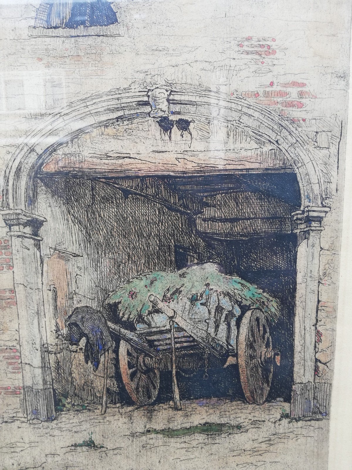 Charles Bakker (1876-1957), ingekleurde ets. Ca 1900/1920., Antiek en Kunst, Ophalen, Ets, 43 cm, Gesigneerd
