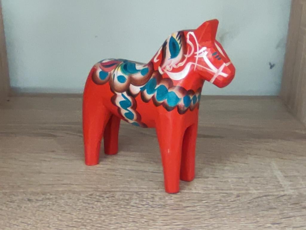 Authentiek Zweeds Dala Paardje - Handgeschilderd Hout, Antiek en Kunst, Ophalen