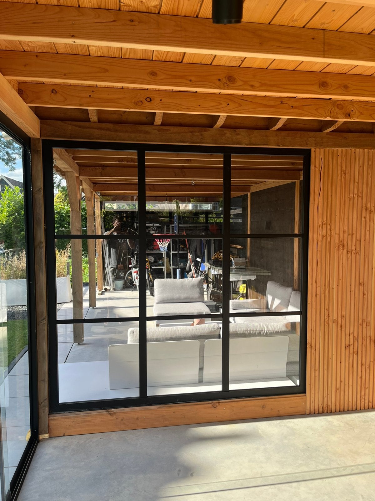 Industriele Glaswand Woodvision - Hilhout, Tuin en Terras, Ophalen of Verzenden, Zo goed als nieuw, Minder dan 250 cm, Zonder ramen