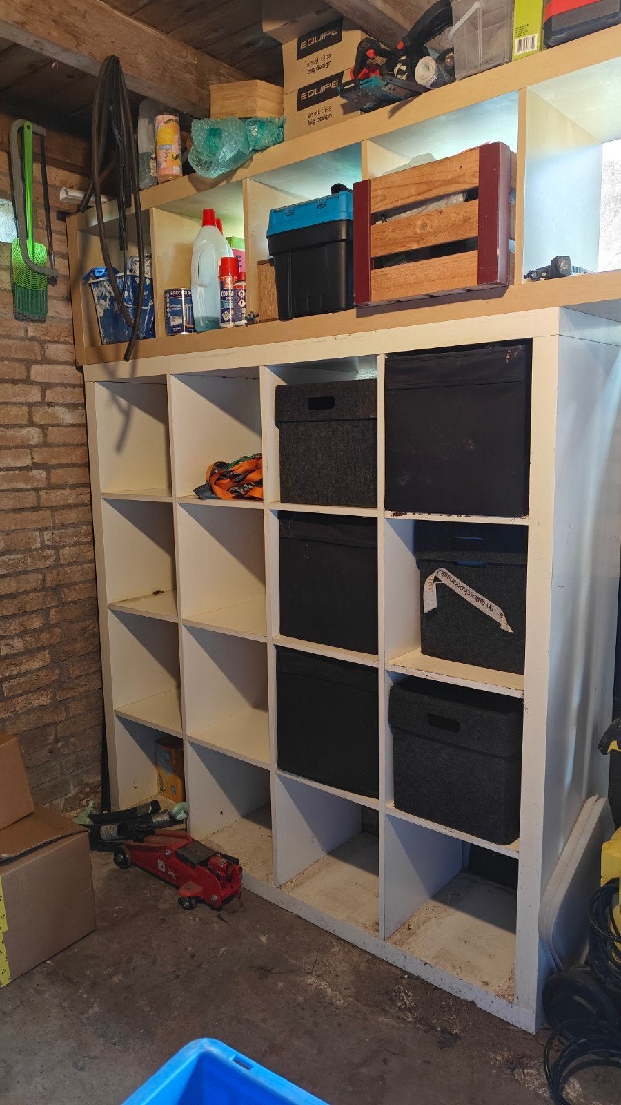 IKEA Kallax kast 4x4 met 8 zwarte inschuifbakken, Ophalen, Gebruikt