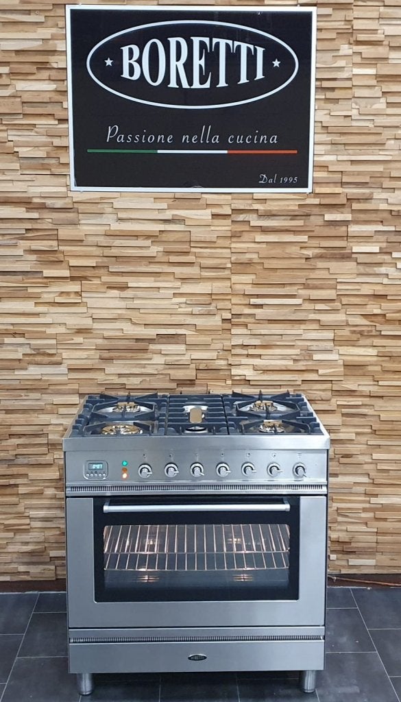 Luxe Boretti Fornuis 80cm RVS 1 grote oven 5 pits, Witgoed en Apparatuur, Fornuizen, Niet ingevuld, 60 cm of meer, Niet ingevuld