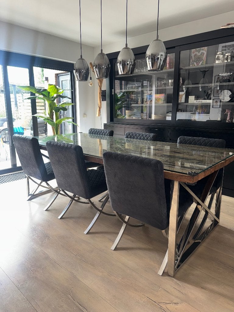 Eettafel incl 6 stoelen., Ophalen, Gebruikt, 100 tot 150 cm, 200 cm of meer