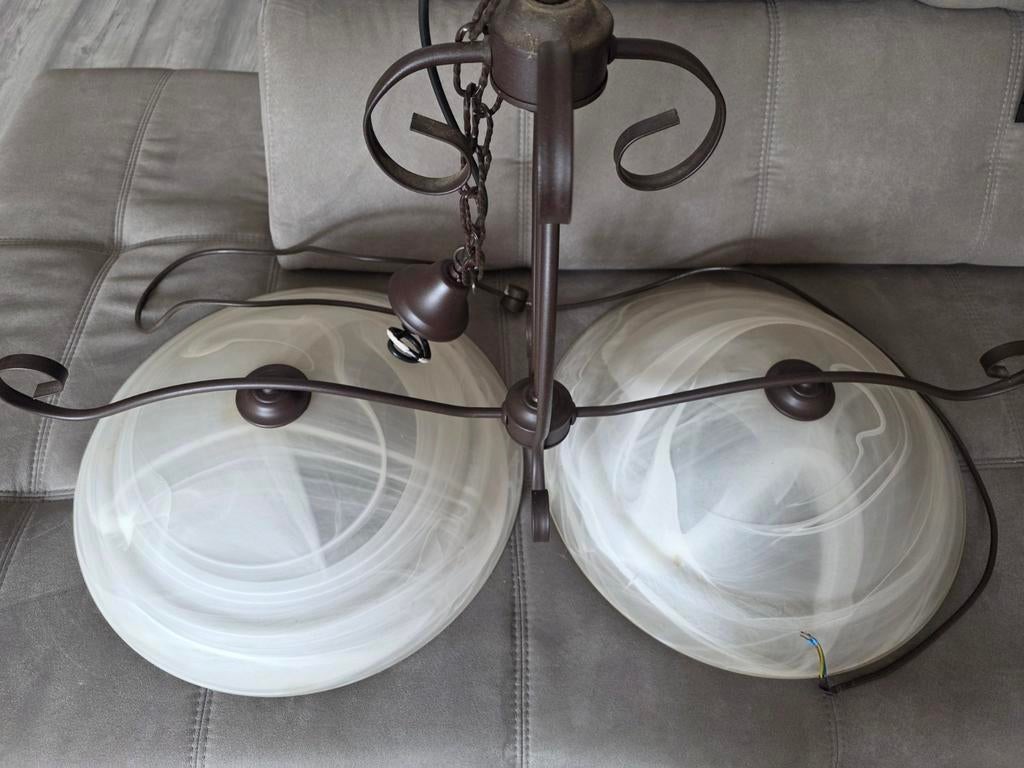Antieke plafondlamp landelijke stijl met gemarmerde glazen k, Ophalen, Gebruikt, Glas, Landelijke stijl
