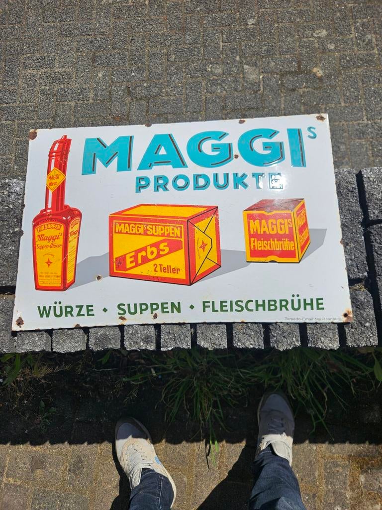 Vintage Maggi Emaille Bord - Decoratief Reclamebord, Antiek en Kunst, Ophalen of Verzenden