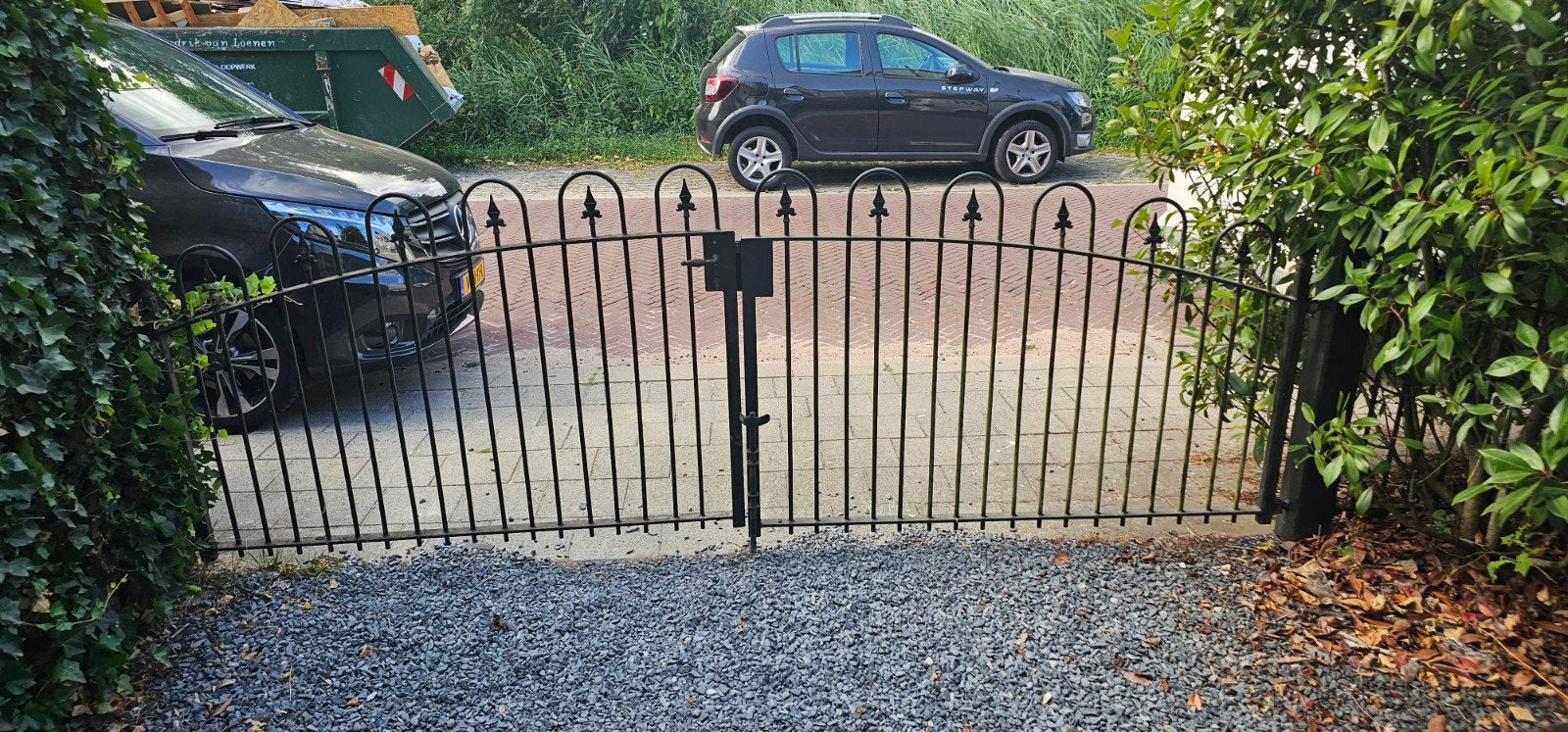 Zwart sierhekwerk poort hek gietijzer hekwerk 344 cm, Ophalen, Met poort, Gebruikt, Sierhekwerk