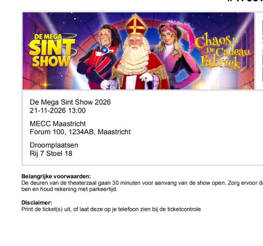 De Mega Sint Show Mecc, Drie personen of meer, Ticket of Toegangskaart
