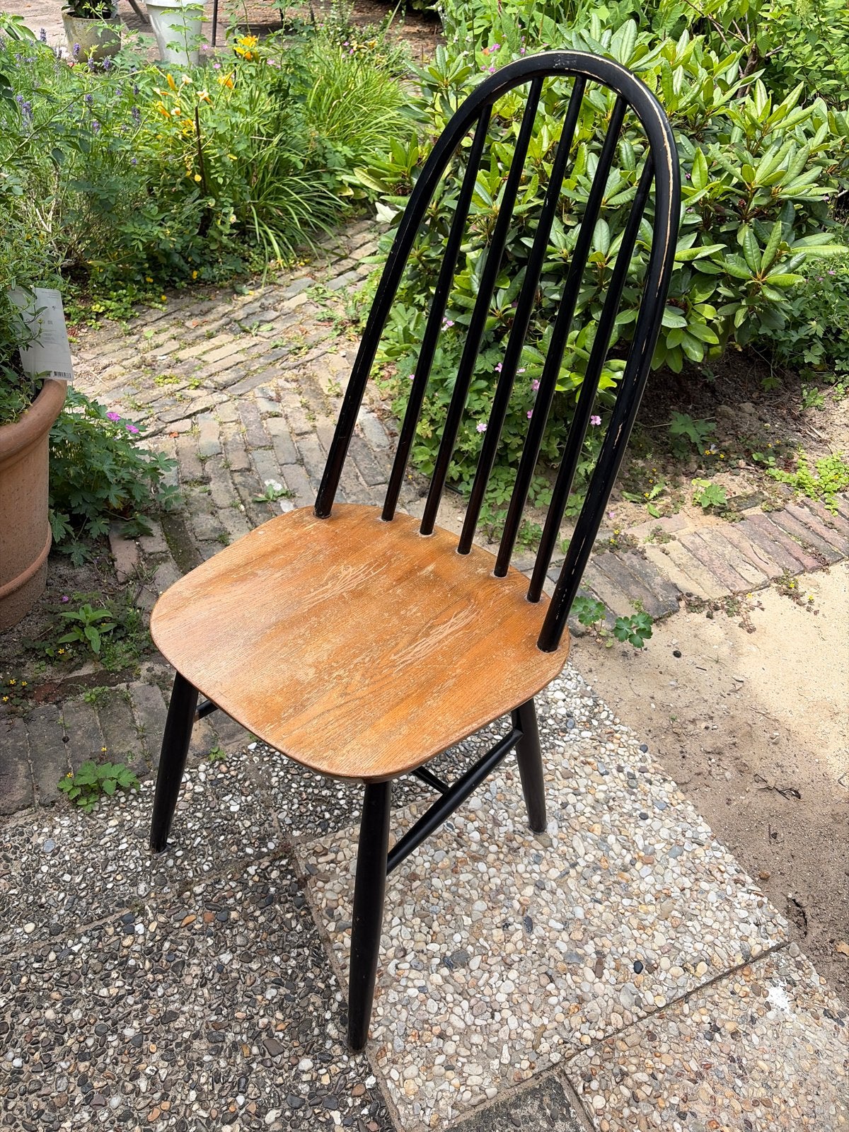 Vintage fanett stoel, zwart met houten zitting, Ophalen, Gebruikt, Zwart, 50' 60'