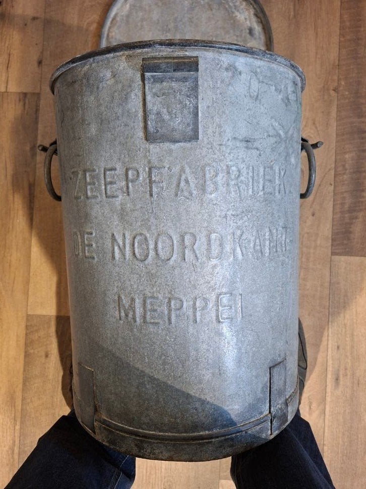 Vintage Zinken Emmer 'Zeepfabriek De Noordkant Meppel', Ophalen of Verzenden