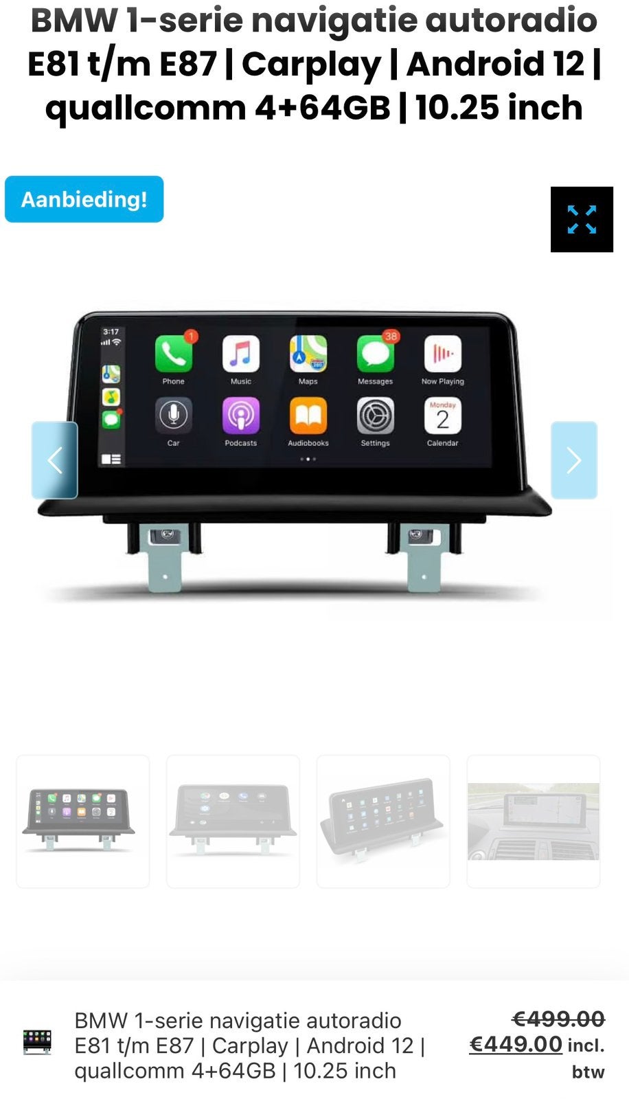 BMW 1-serie E81 t/m E87 Carplay en Android  navi 10.25 inch, Ophalen of Verzenden, Zo goed als nieuw