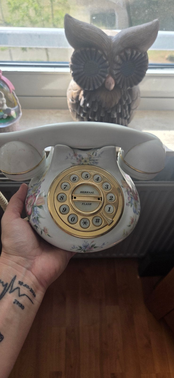 Vintage Telefoon met Bloemenpatroon en Draaischijf, Ophalen of Verzenden, 1 handset
