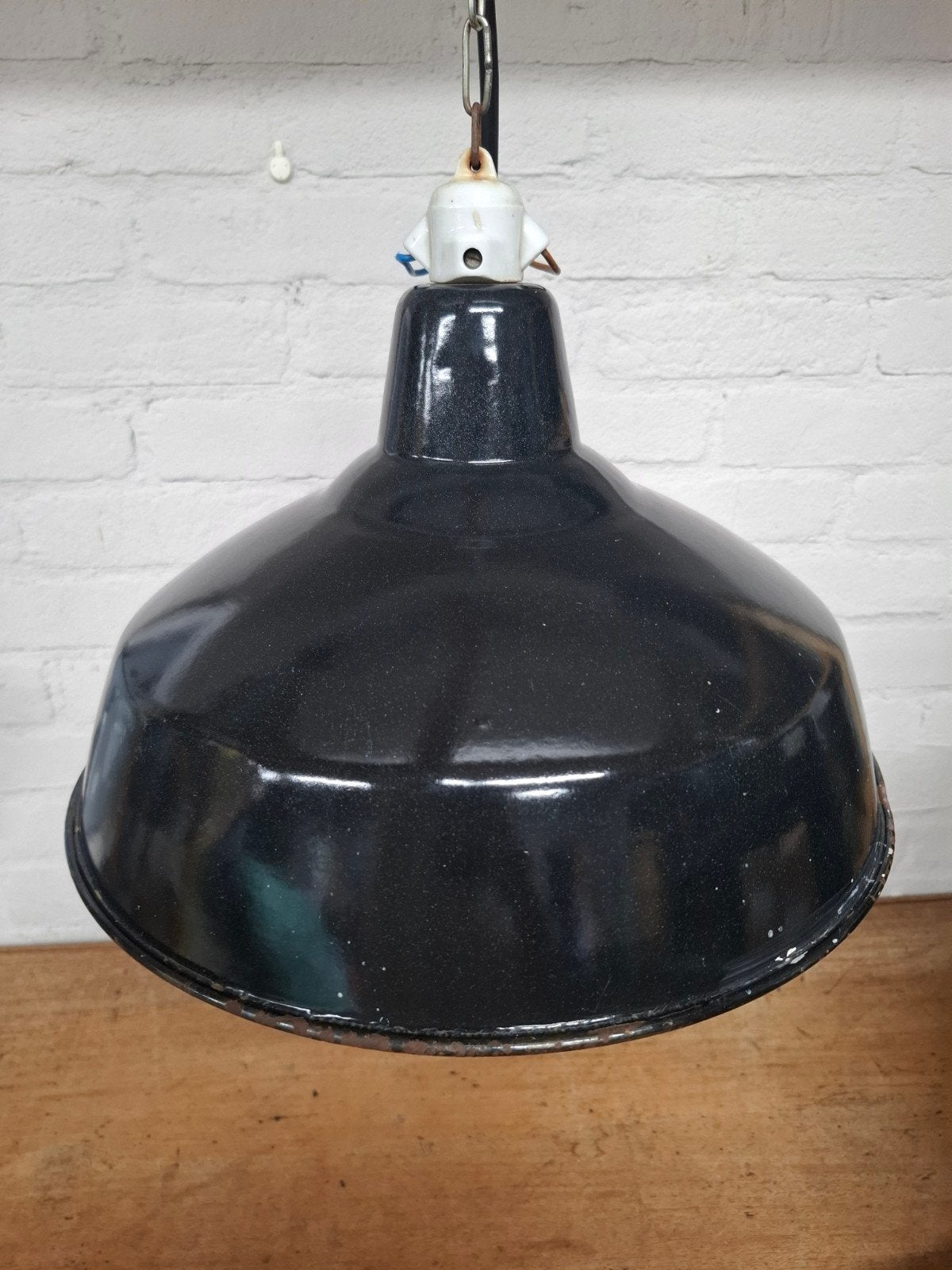 Authentieke franse industriele emaille hanglamp, Ophalen of Verzenden