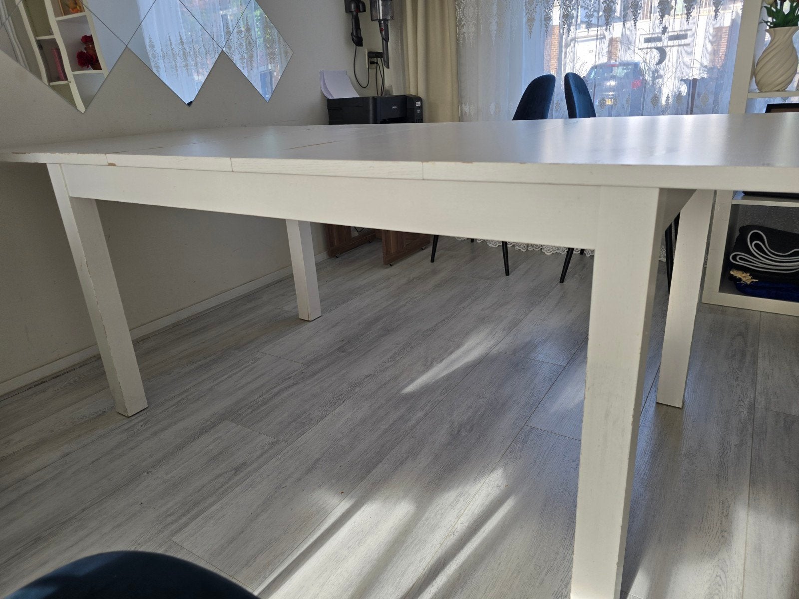 Uitschuifbare eettafel wit, Huis en Inrichting, Tafels | Eettafels, Ophalen, Gebruikt, Modern, Scandinavisch, 200 cm of meer