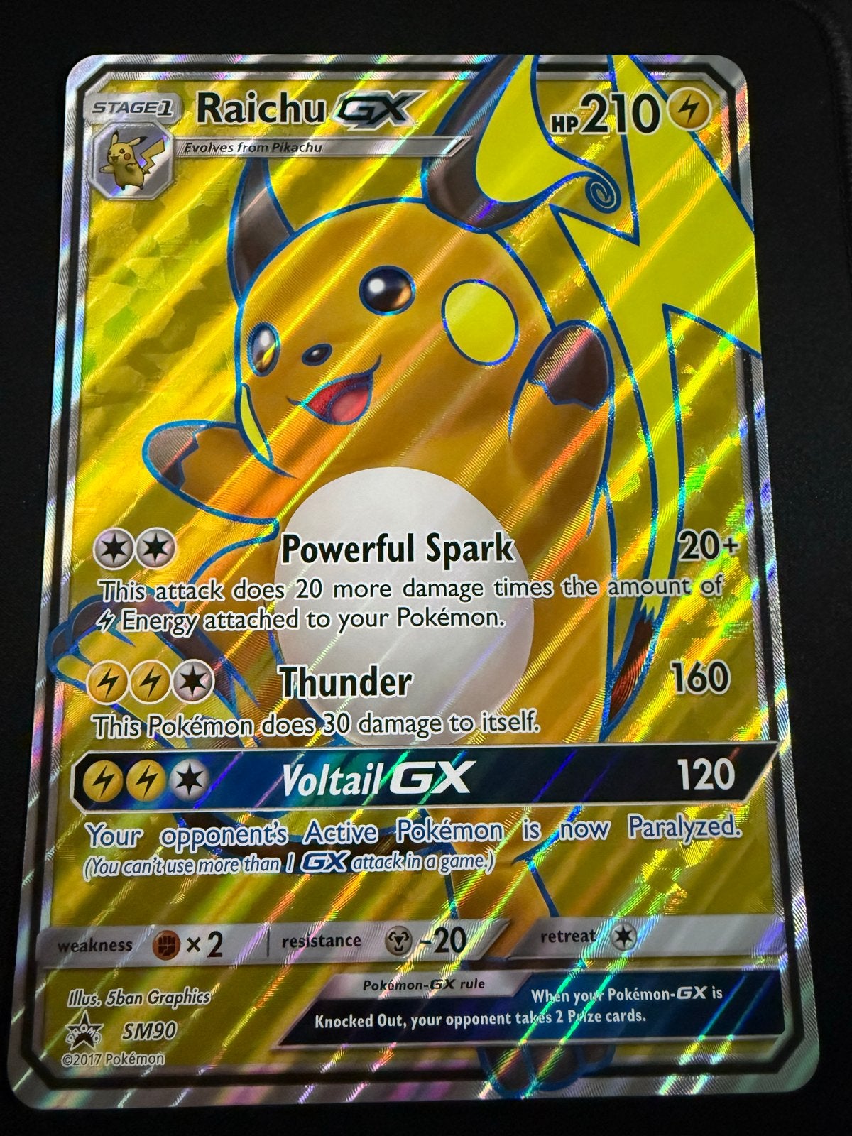 Raichu GX SM90 Full Art Pokémon Kaart oversized, Hobby en Vrije tijd, Ophalen of Verzenden, Zo goed als nieuw, Losse kaart, Foil