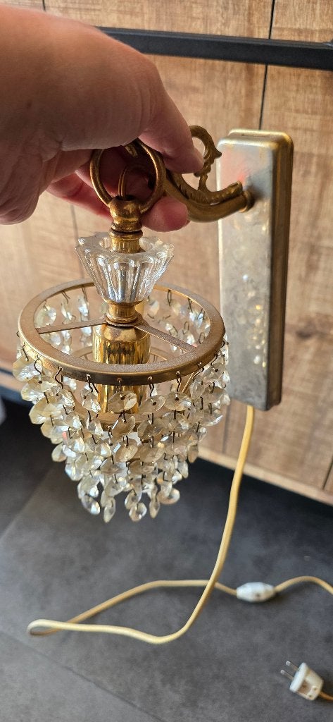 antieke wandlamp met kristallen, Ophalen of Verzenden