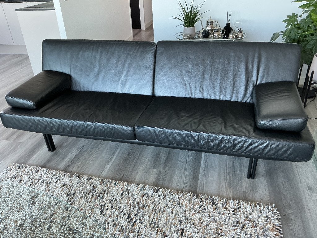 Zwart lederen Bank HF Style, Huis en Inrichting, Ophalen, Gebruikt, Driepersoons, 75 tot 100 cm