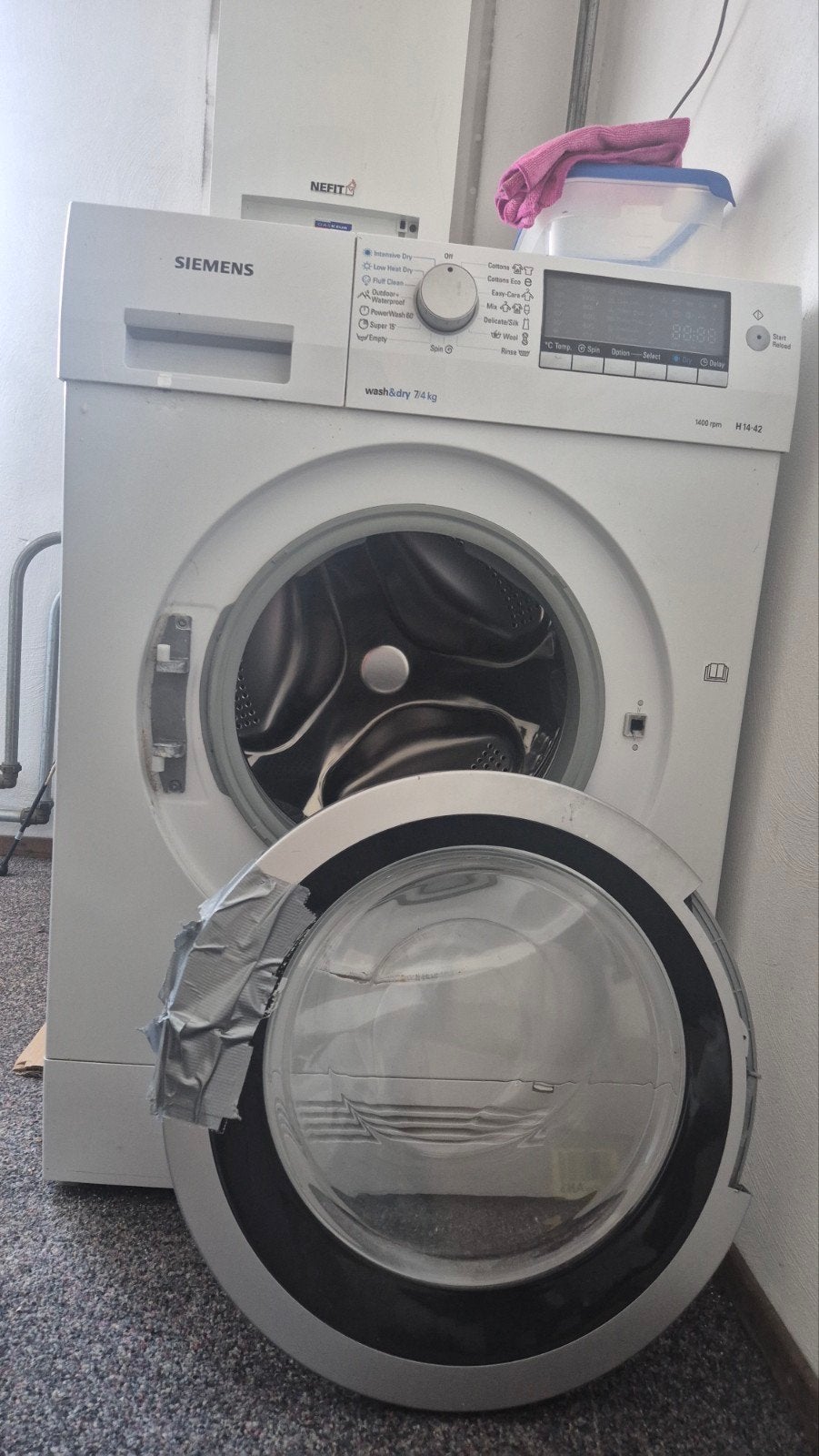 Siemens was-droogcombinatie - deur defect, 6 tot 8 kg, Ophalen, Niet werkend