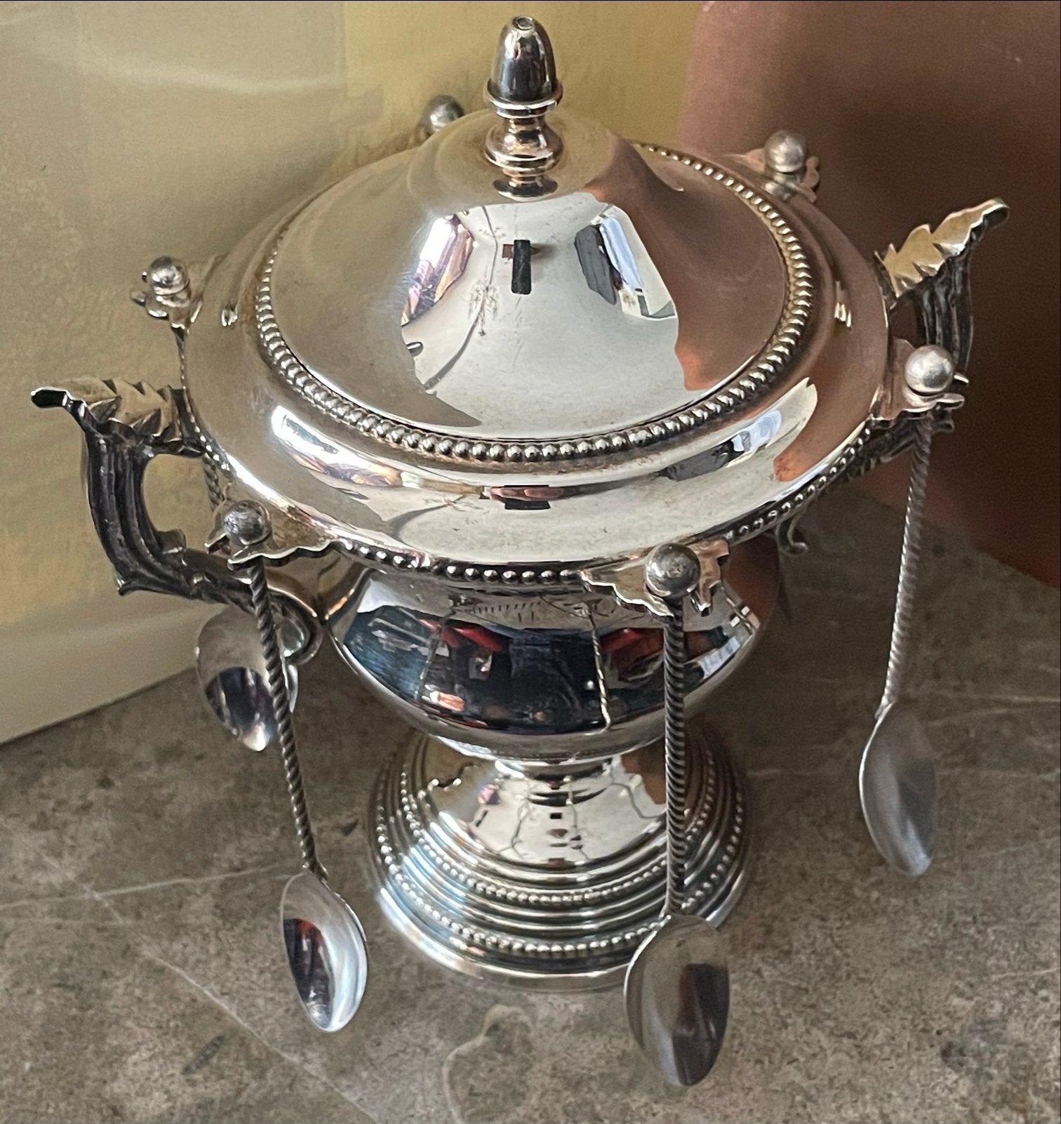 Vintage Verzilverde Suikerpot met Lepels, Ophalen of Verzenden, Zilver