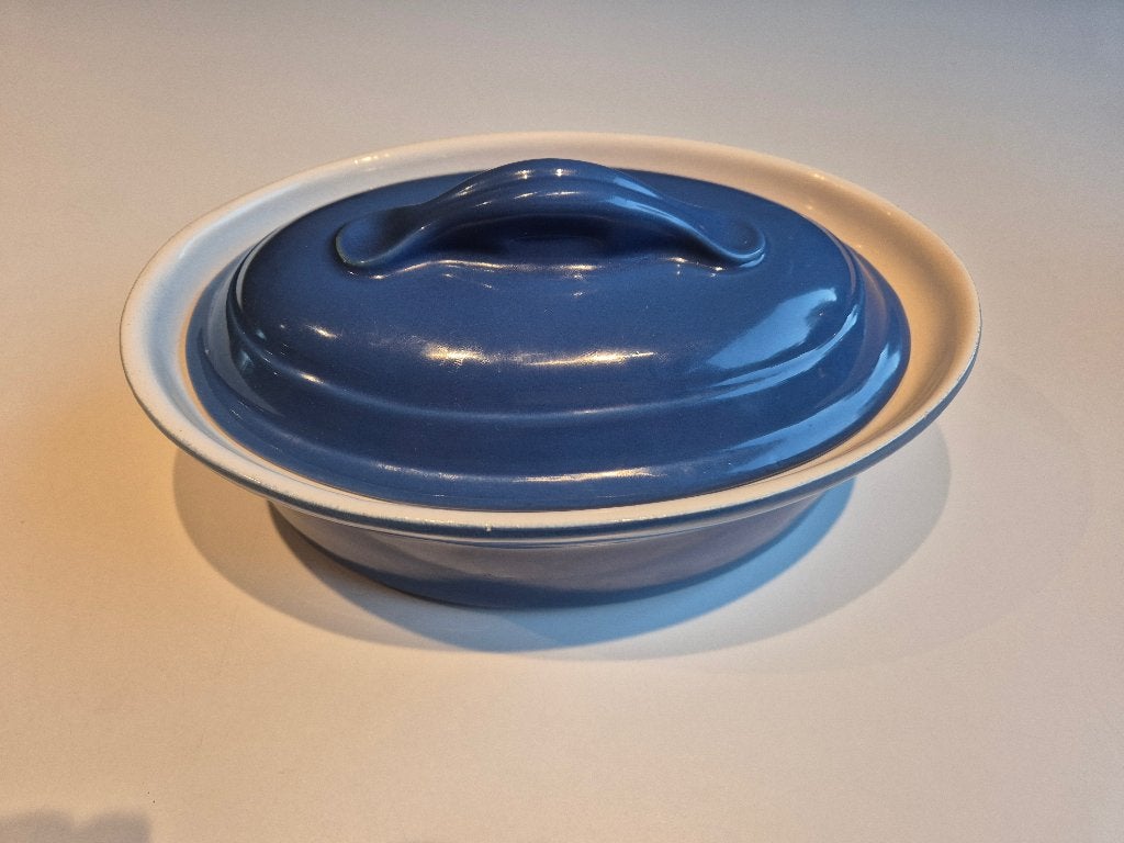 Vintage franse ovenschaal met deksel blauw, Antiek en Kunst, Ophalen