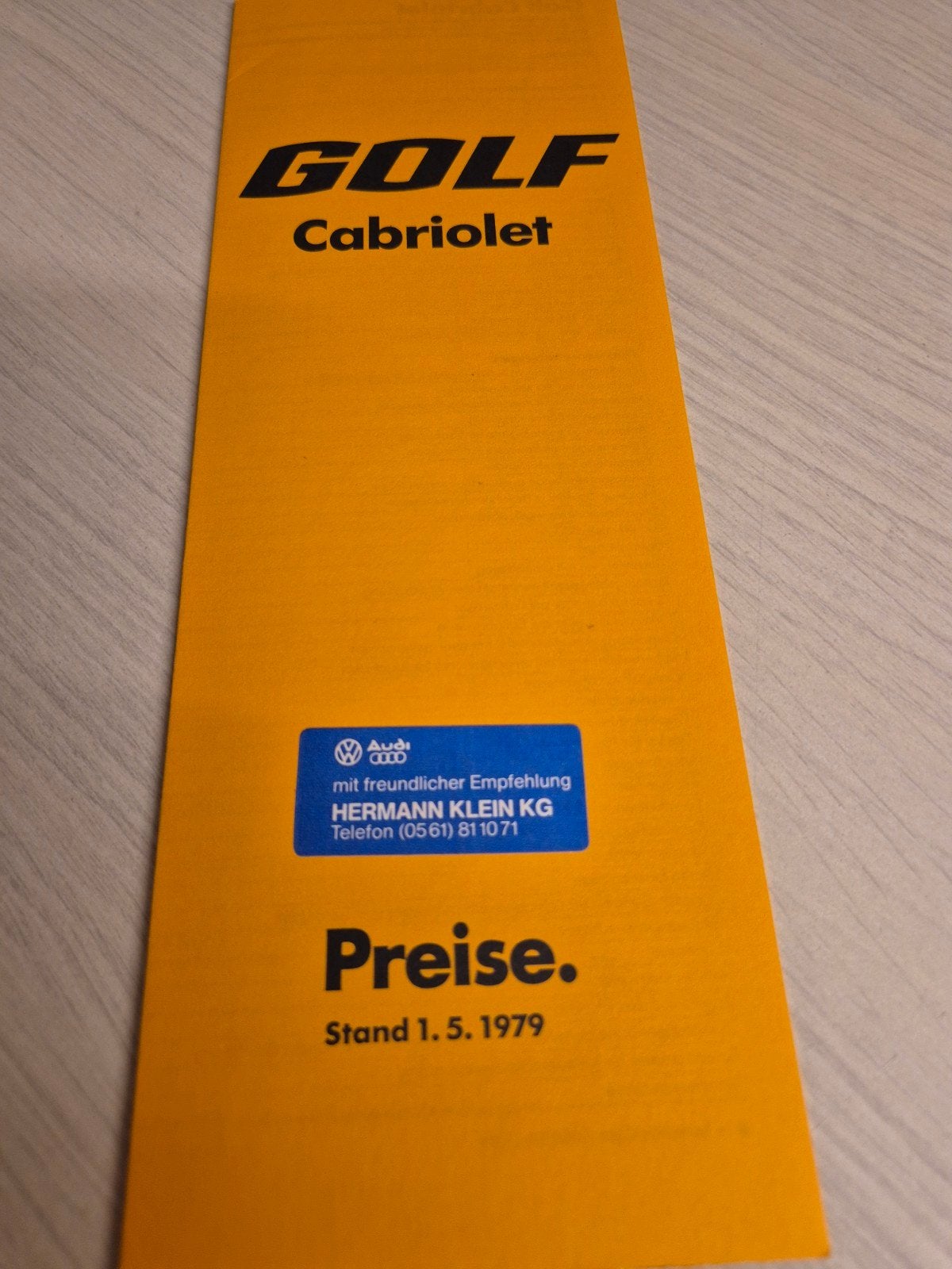 1979 éérste type Volkswagen Golf cabriolet Golf 1 prijslijst, Ophalen of Verzenden, Zo goed als nieuw, Volkswagen